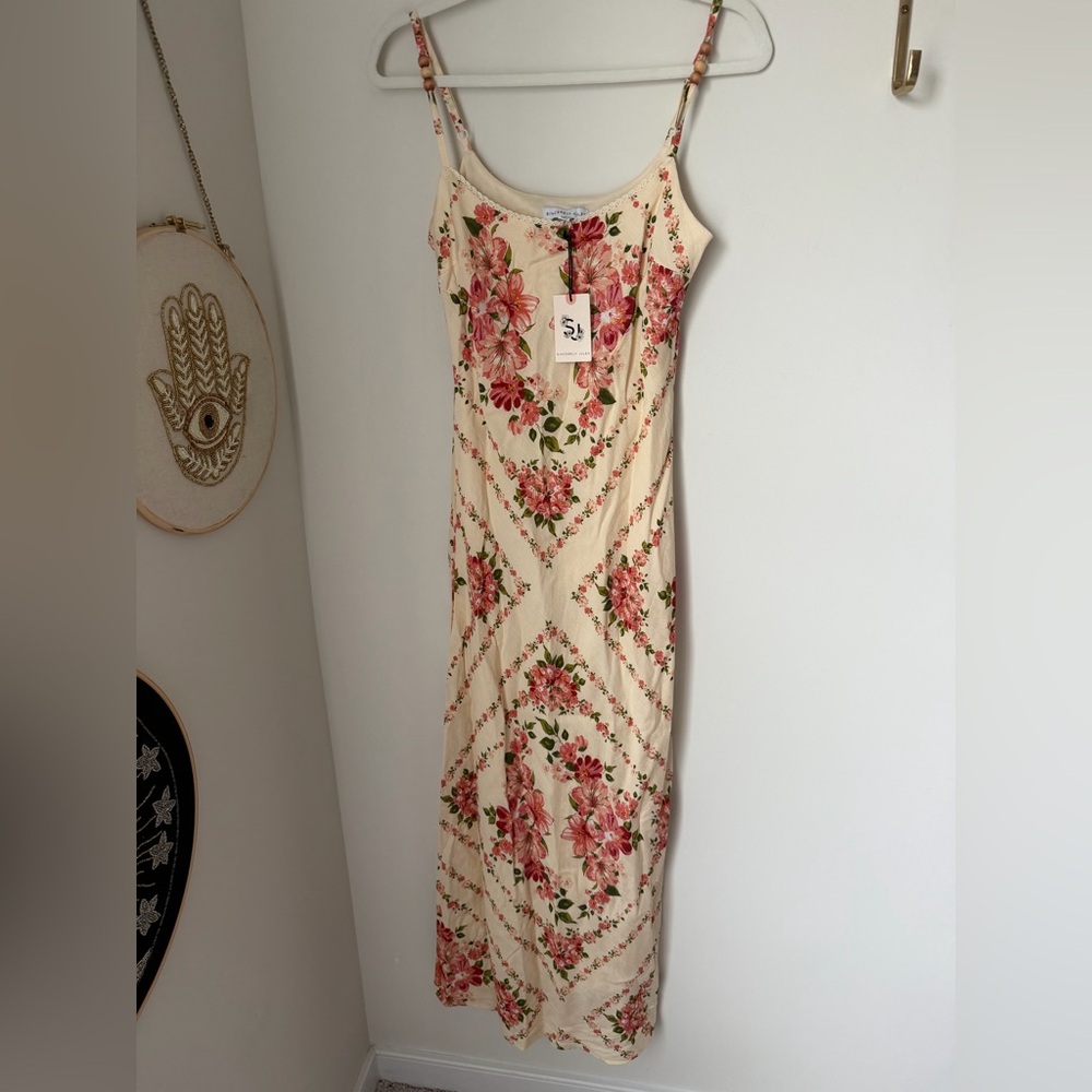 Sincerely Jules Floral Cream lace trim sleeveless Maxi Dress